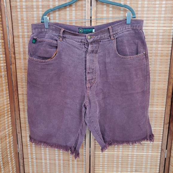 Hemp Inc Brown Cut Off Button Fly Shorts Size 38 - Picture 1 of 8